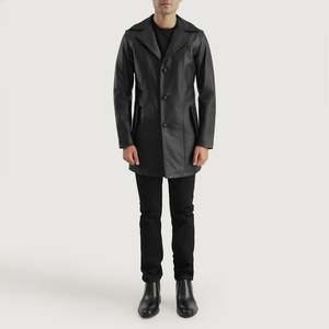 Manteau en cuir <span class=keywords><strong>noir</strong></span> slim pour homme Brawnton, parka élégante à capuche avec boutons décoratifs, <span class=keywords><strong>trench</strong></span> décontracté pour l'automne en laine satinée - Product Image 4