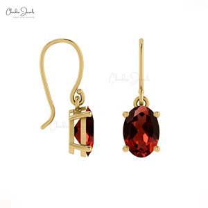 Meilleures ventes de boucles d'oreilles pendantes en grenat naturel en or jaune 14 carats 7X5mm Boucles d'oreilles pour femmes en pierres précieuses de taille ovale Distributeurs en gros - Product Image 5
