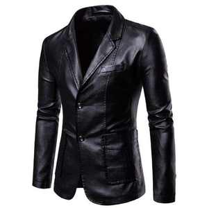 Chaqueta de Cuero para Hombre, Estilo Casual, Clásico, de Negocios, para Motociclistas, Chaqueta de Cuero PU, Abrigo de Cuero Original - Product Image 3