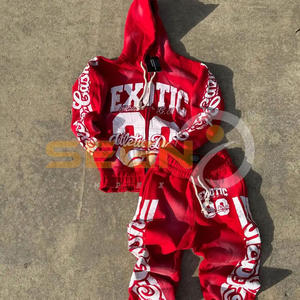 Conjunto de sudadera con capucha y pantalones de chándal con parches bordados desgastados personalizados para hombre, chándal lavado con ácido - Product Image 3