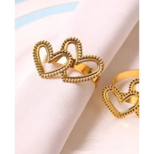 Rond de serviette en or à double cœur Porte-mouchoirs décoratifs pour la vaisselle pour la maison et l'hôtel au prix le plus bas - Product Image 6