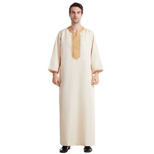 Meilleure vente 100% Polyester vêtements décontractés pour hommes personnalisé Beige/blanc beaucoup d'autres couleurs avant interdiction brodé Thobe / Thawb - Product Image 3