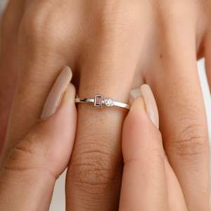 แหวนพลอยทัวร์มาลีนสีขาวทอง14K ทำด้วยมือสุดหรูล่าสุดหินสองก้อนแหวนซ้อนแบบคลาสสิก - Product Image 4