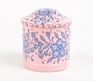 Creative Low MOQ Handmade Hand Pink Enameled Floral Iron <b>Small</b> Canister Manufacturer Wholesaler - Product Image 1