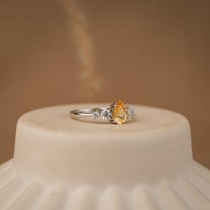 Anillo de Citrino Natural, Plata de Ley, Corte Pera, Joyería de Citrino, Anillo de Compromiso, Regalos de Cumpleaños para Ella - Product Image 2