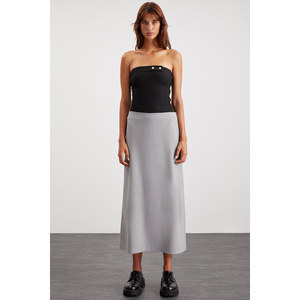 Jupe longue en tissu tissé pour femme ETHIQUET ISLA, avec fente profonde au dos, taille normale - Product Image 2