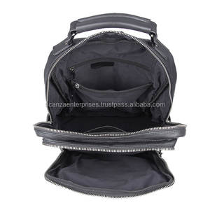 Sac à dos en cuir noir de Style Sport pour femmes avec fermeture à glissière doublure en tissu de coton de toile à la mode pour les voyages en plein air scolaires - Product Image 2