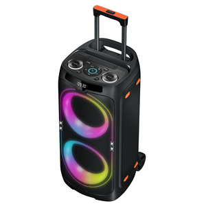 Enceinte de karaoké professionnelle 2x8 pouces 150W avec amplificateur, chariot de fête portable à grandes roues, enceinte DJ Bluetooth avec micro sans fil - Product Image 5