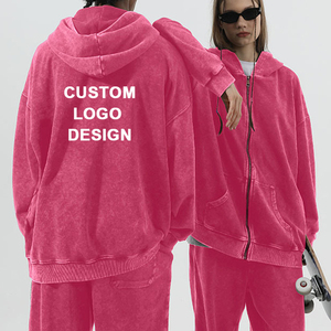 Unisex 350G Acid Wash <b>Zipper</b> Hoodie Y2K Vintage Streetwear Oversized <b>Cardigan</b> Custom Embroidery 100% Cotton for <b>Men</b> for Winter - Product Image 2