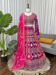 Ensemble Lehenga Choli pour femmes, rose et violet, brodé, longueur au sol, séchage rapide, travail lourd en zari, tenue de fête de mariage avec dupatta - Product Image 2