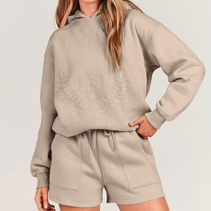 Nouveau design de streetwear personnalisé ensemble surdimensionné de sweats à capuche pour femmes ensemble de sweats à capuche respirants de couleur unie pour femmes - Product Image 2
