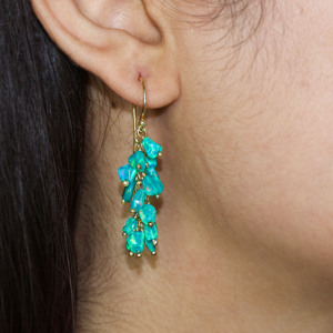 Pendientes colgantes finos de Plata de Ley 925 hechos a mano para mujer, cuentas de ópalo Paraiba Natural, racimo de oro amarillo, piedra natal, boda - Product Image 3