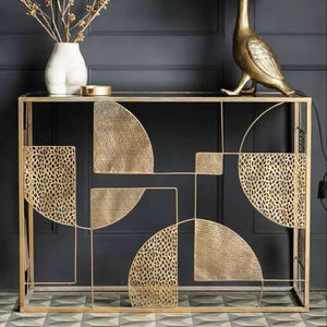 Console dorée Art déco avec motifs géométriques uniques. Élégant et chic. Disponible à prix de gros ! - Product Image 1