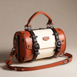 กระเป๋าทรงถังหนัง PU สำหรับผู้หญิง, กระเป๋าหนังสะพายข้างสำหรับทุกเพศกระเป๋าทรงบาร์เรลหนังแฟชั่น - Product Image 3