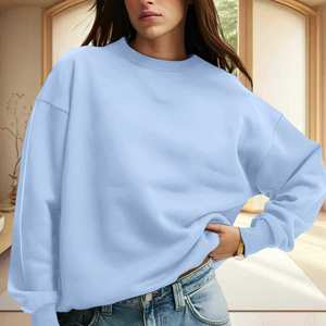 Sweat-shirt décontracté surdimensionné pour femme avec broderie de logo personnalisé, col montant, 100% coton biologique, molleton écologique - Product Image 2