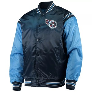 Veste de baseball en satin mélangé haut de gamme pour l'hiver avec col montant et logo brodé sur le devant - Veste de varsity doublée douce pour hommes - Product Image 1