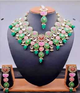 Conjunto de Joyería de Collar con Diseño de Fusión Inspirado en la Naturaleza Multicolor con Aretes a Juego para Bodas, Festivales y Fiestas - Product Image 1