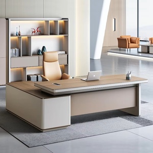 Bureau de direction en MDF brun de luxe, ensemble de meubles de bureau en forme de L, poste de travail modulaire moderne, table d'ordinateur - Product Image 4