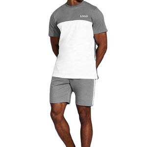2025 gros hommes haute rue été survêtement respirant coton col rond manches courtes T-Shirts Shorts ensembles couleur unie - Product Image 4