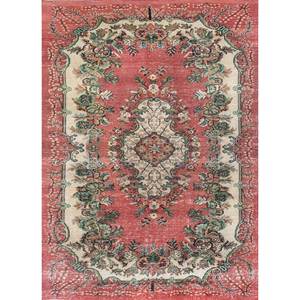 Alfombra de Lana Anudada a Mano de Gran Tamaño, Diseño de Medallón Rojo y Naranja, para Sala de Estar, Pasillo Rectangular, Modelo Pae-2092 - Product Image 1