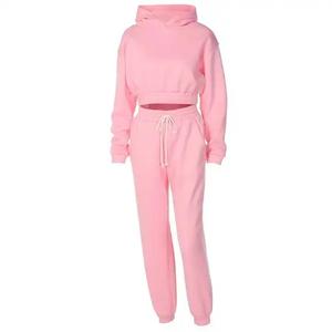 Conjunto de Sudadera con capucha de gimnasio con logotipo personalizado para mujer, Top corto de punto largo con logotipo frontal, sudadera informal para mujer, Sudadera corta con capucha - Product Image 2