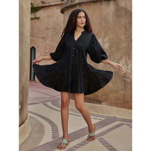 Vestido Midi de Algodón Negro con Estampado Floral para Mujer - Elegante Ropa de Fiesta para Tallas Grandes - Product Image 2