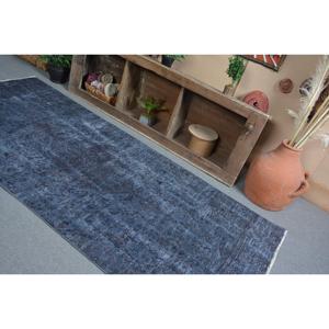 Alfombra Turca Vintage, Alfombra de 3.8x8.7 pies, Alfombra de Lana Marroquí Azul y Negra - Product Image 4