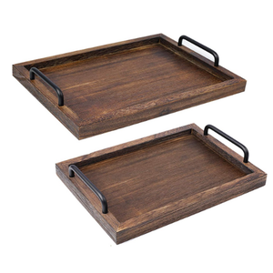Plateau de service rectangulaire de haute qualité plateau de rangement de cuisine marron pour BBQ Charcuterie ODM du Vietnam plateau en bois avec poignées - Product Image 1