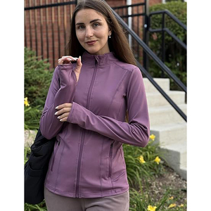 Veste d'entraînement de yoga pour femmes, extensible, confortable, fermeture éclair intégrale, haut léger, nylon, élasthanne, athlétique, respirant - Product Image 3