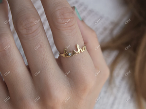 Anillo de Oro Amarillo Sólido de 14K con Nombre Personalizado, Diseño Clásico para Mujer, con Diamante de Corte Brillante de 0.035CT, Último Diseño 2023 - Product Image 5