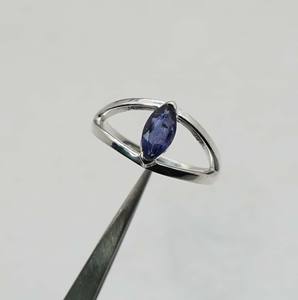 925 Plata de ley sólida septiembre mes piedra de nacimiento iolita con ajuste de bisel forma de marquesa anillo de ojo - Product Image 4