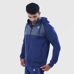 Sporty Navy Forbearance Zipper Hoodie with Hooded Collar for Autumn Season - Product Image 4