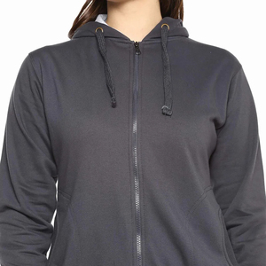 Sweat-shirt à capuche gris foncé pour femme, coupe classique, avec cordon de serrage et poches avant - Product Image 5