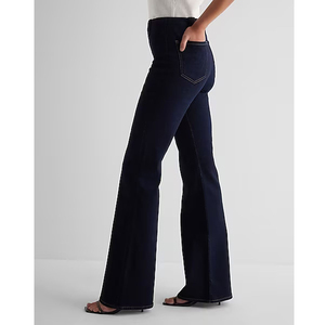 Piernas anchas moda cintura media último Color sólido atado pantalón acampanado cierre de cremallera campana inferior transpirable Jeans para mujeres - Product Image 6