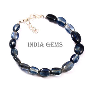 Pulsera de cianita con cuentas de piedras preciosas forma ovalada 925 pulsera de joyería de plata piedra curativa de cianita pulseras ajustables regalo natural - Product Image 1