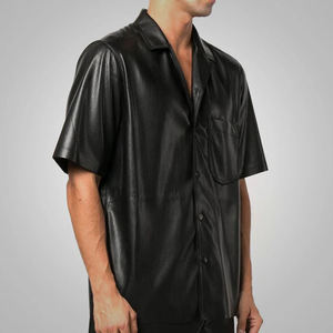 High Quality Breathable Solid <b>Leather</b> <b>Shirt</b> with Customized Logo High Street Style Casual Wear <b>Leather</b> <b>Shirts</b> For Men - Product Image 3