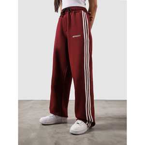 Pantalon Heritage pour femme, respirant, rouge bordeaux, taille mi-haute, styles décontractés à jambe large et à coupe crayon, fermeture élastique, technique froissée, taille XL - Product Image 1