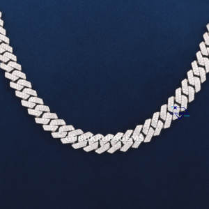 เครื่องประดับฮิปฮอปคุณภาพสูง D VVS moissanite 2แถวเชื่อมโยงคิวบาห่วงโซ่925เงินสเตอร์ลิงสร้อยคอเพชรโมอิส - Product Image 4