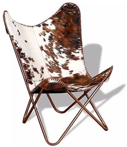 Silla de mariposa blanca y marrón hecha a mano, marco de hierro, cuero de cabra genuino, estilo rústico plegable para dormitorio al aire libre, ocio - Product Image 5