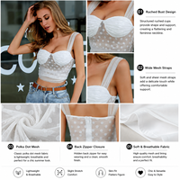 Haut bustier en maille à pois blancs pour femme, avec bonnets froncés et larges bretelles, style crop camisole, vente en gros OEM ODM
