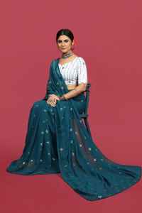 Sari FABZONE S21, Último Diseño, Seda Georgette Pesada con Bordado de Lentejuelas, Tradicional Indio, para Fiestas y Festivales, para Mujer - Product Image 4