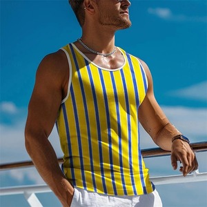 2025 été nouveau décontracté rayure imprimer hommes sans manches T-shirt Style hawaïen hommes à la mode O cou gilet en plein air plage hommes gilet - Product Image 2