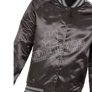 Chaqueta Bomber Negra de Satén de Alta Calidad para Hombre, Cuello Alto, Invierno, Estilo Casual Personalizado, Técnica de Teñido Liso - Product Image 4