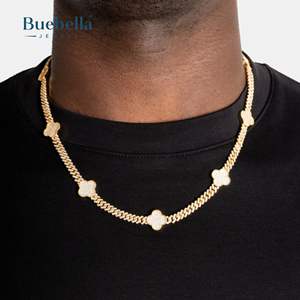 Gran oferta, cadena de punta de trébol de plata 925 chapada en oro de 14 quilates, collar de cadena cubana de Miami de 14mm, cadena fina de moissanita sin cuello - Product Image 1