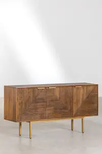 Buffet en bois de manguier à motif prismatique, buffet en bois de manguier, armoire en bois massif avec pieds en laiton - Product Image 2