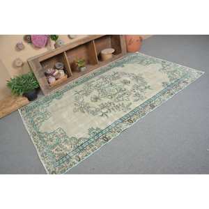 Alfombra turca Vintage área grande 4,9 X 8.4ft clásico verde azul diseño de retazos lana látex rectángulo abstracto pasillo habitación alfombra - Product Image 2