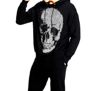 Hombres Rhinestones Hombres básicos algodón mezclado nHoodie Full Zip up Rhinestone Hoodies para hombre, 100% algodón Full Zipper Street - Product Image 6