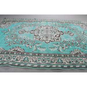 Alfombra Grande Vintage de 5,8x9,2 pies (178x279 cm), Alfombra Turca Azul del Suroeste - Product Image 3