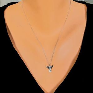 Angel 925 Sterling Silver Necklace with White <b>Black</b> <b>Wings</b> Rhodium Plated Link Chain Zircon Main Stone and Alloy Material Gift - Product Image 1