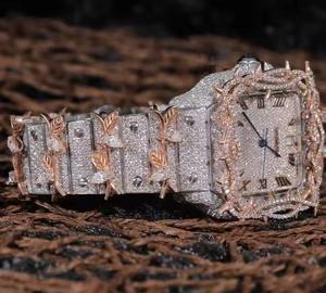 Montre en acier inoxydable carrée de style hip-hop, nouvelle conception, sertie de moissanite de qualité VVS, taille marquise ronde brillante, pour hommes - Product Image 2